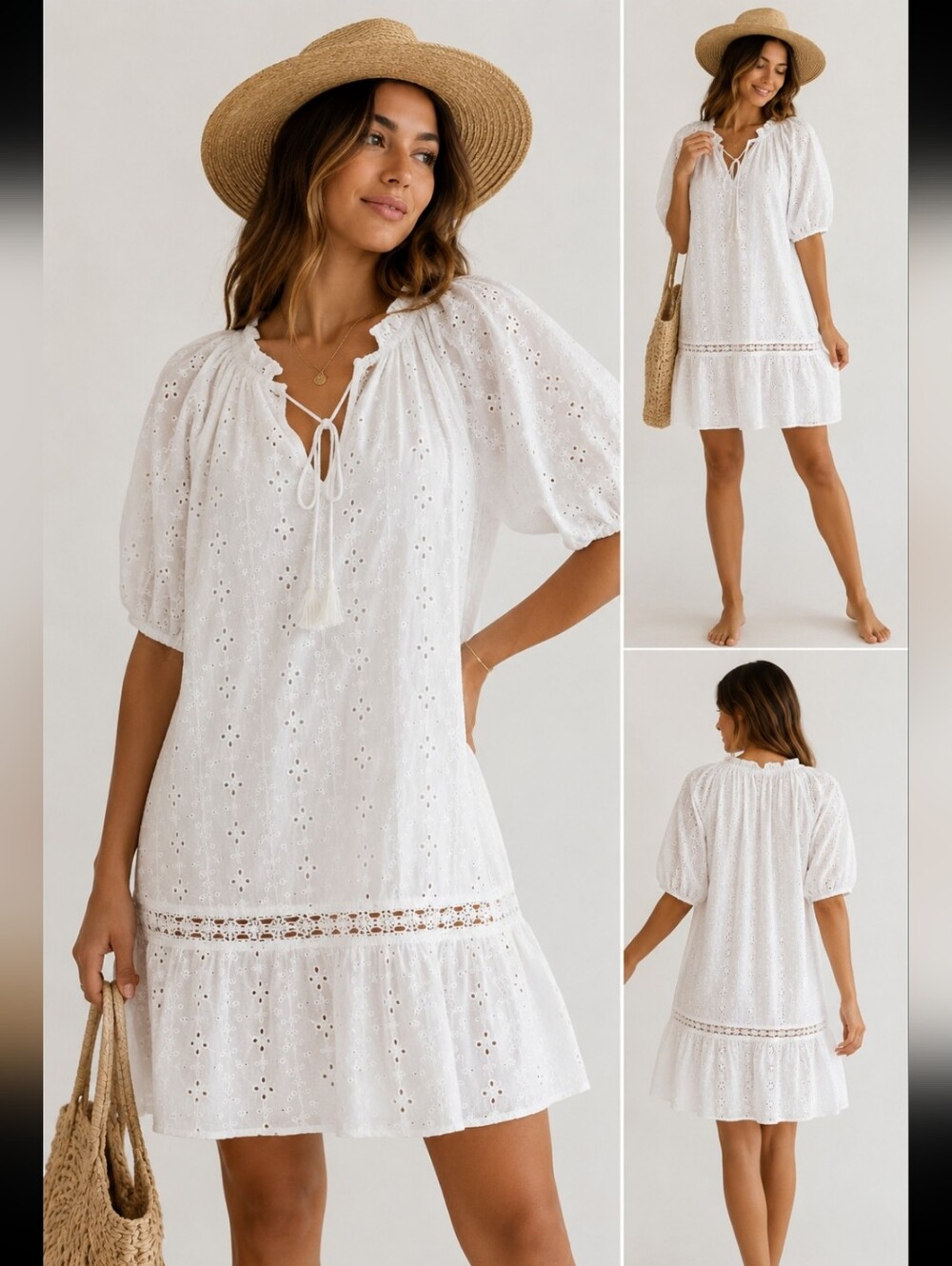 dRA Los Angeles White Eyelet Cotton Beach Coverup Dress XS Boho Swim Tunic NWT
